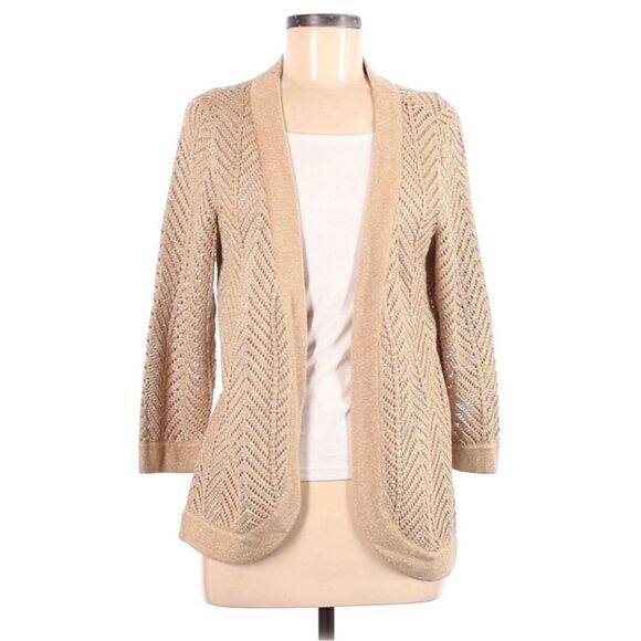 Peter Nygard Gold Metallic Knit Cardigan Sweater, Size Medium Petite - Picture 1 of 5